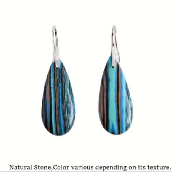 ✨New✨ Jasper Stone Blue Purple Leaf earrings Mother's Day - Picture 2 of 2